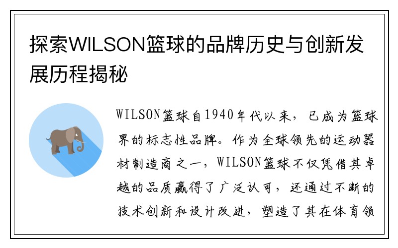 探索WILSON篮球的品牌历史与创新发展历程揭秘